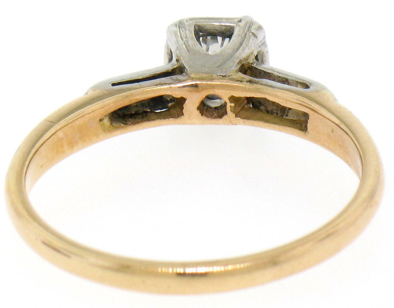 Vintage 14k Two Tone Gold G VS2 European Cut Diamond Solitaire Engagement Ring