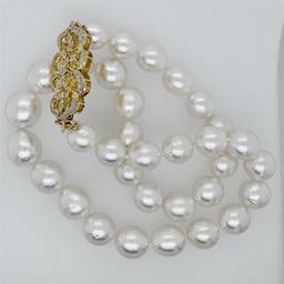 Pearl and Diamond Necklace - 14KT Yellow Gold