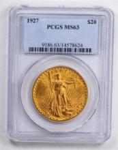 1927 $20 Double Eagle Gold Coin PCGS MS63