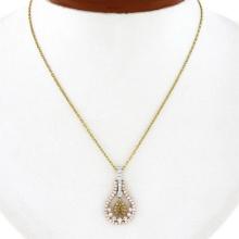 18K Gold 1.20 ctw White & Yellow Diamond Open Teardrop Dangle Pendant w/ 18" Cha