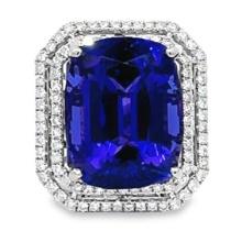 25.20 ctw Tanzanite and 1.66 ctw Diamond Ring - 14KT White Gold