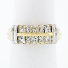 Modern 14k TT Gold 1.10 ctw Princess Cut Diamond 7.40mm Wide Dual Row Band Ring