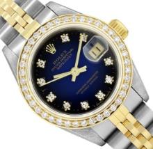 Rolex Ladies Quickset 18K Gold And Steel Blue Vignette Diamond Datejust Wristwat