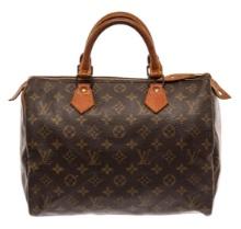 Louis Vuitton Brown Monogram Canvas Leather Speedy 30 Satchel Bag