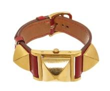 Hermes Red gold-Plated and Leather Medor Quartz 23mm Watch