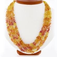 Vintage GIA Briolette 400 ctw Orange Yellow Sapphire Necklace w/ 18k Gold Clasp