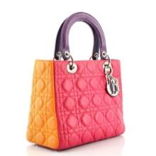 Christian Dior Tricolor Lady Dior Bag Cannage Quilt Grained Lambskin Medium