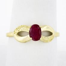 14k Yellow Gold 0.70 ctw Oval Ruby Solitaire Dual Finish Open Infinity Sides Rin