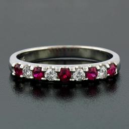New 14K White Gold 3mm 0.62 ctw Alternating Shared Prong Ruby & Diamond Band Rin