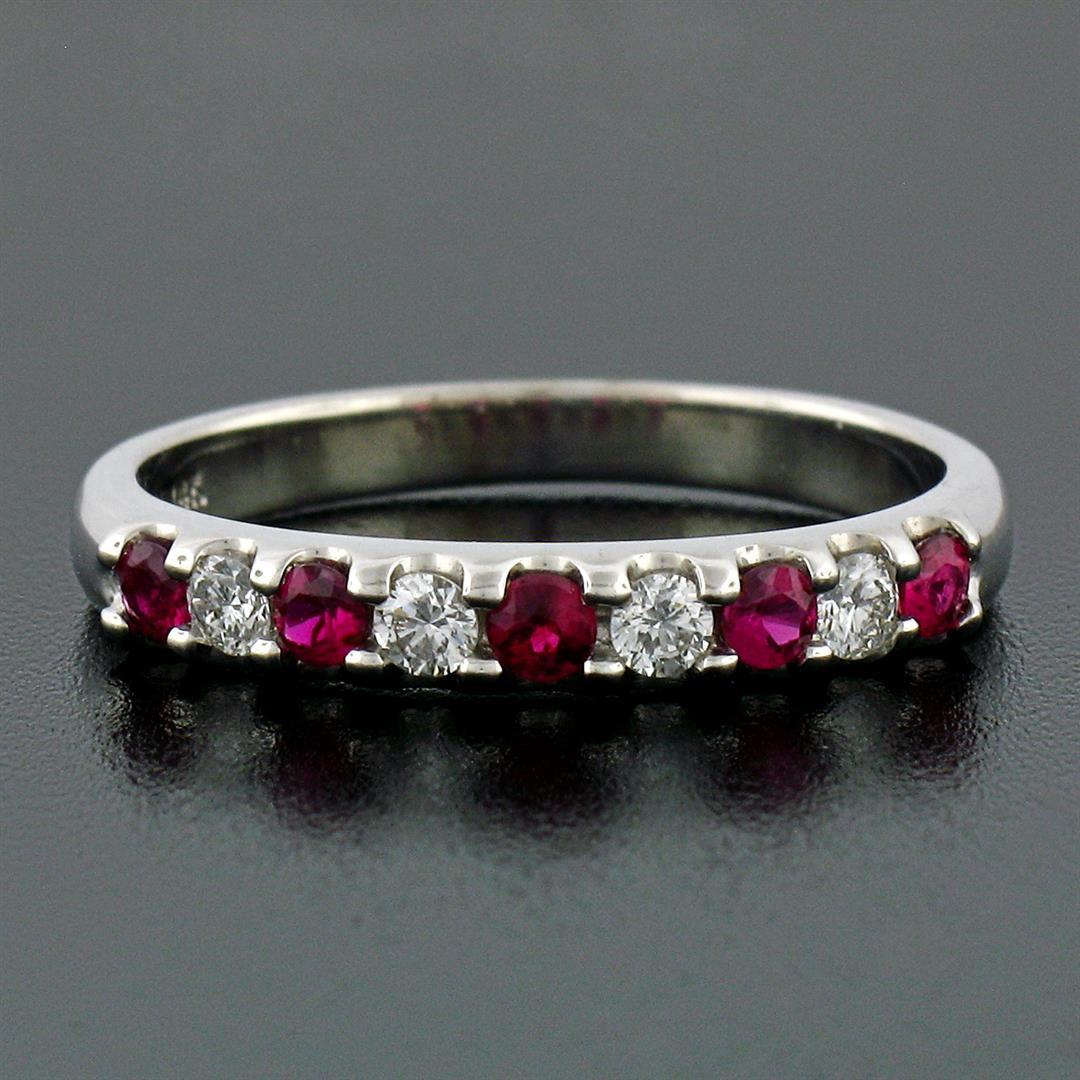 New 14K White Gold 3mm 0.62 ctw Alternating Shared Prong Ruby & Diamond Band Rin
