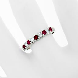 New 14K White Gold 3mm 0.62 ctw Alternating Shared Prong Ruby & Diamond Band Rin