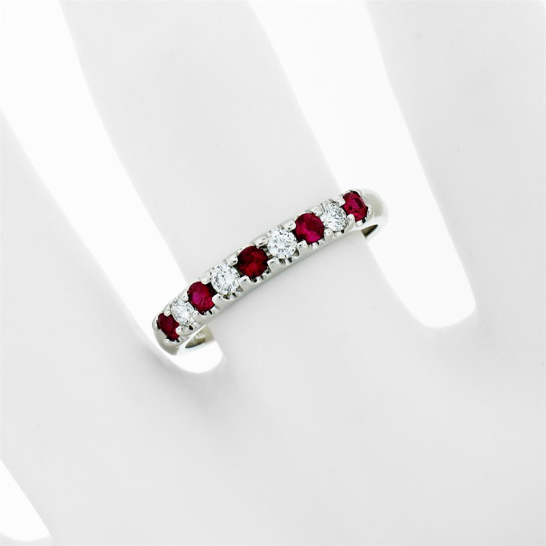 New 14K White Gold 3mm 0.62 ctw Alternating Shared Prong Ruby & Diamond Band Rin