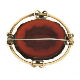 Antique 10k Gold Micro Mosaic Grape Scene Carnelian & Tube Frame Oval Pin Brooch