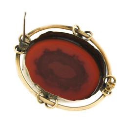 Antique 10k Gold Micro Mosaic Grape Scene Carnelian & Tube Frame Oval Pin Brooch