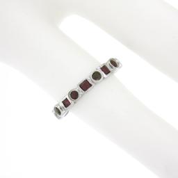 Estate 18k White Gold 1.42 ctw Round & Square Ruby Bezel Station Stack Band Ring