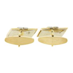 Men's 14K TT Gold 0.10 ctw Pave Diamond Textured Wrapped Bar Swivel Cuff Links
