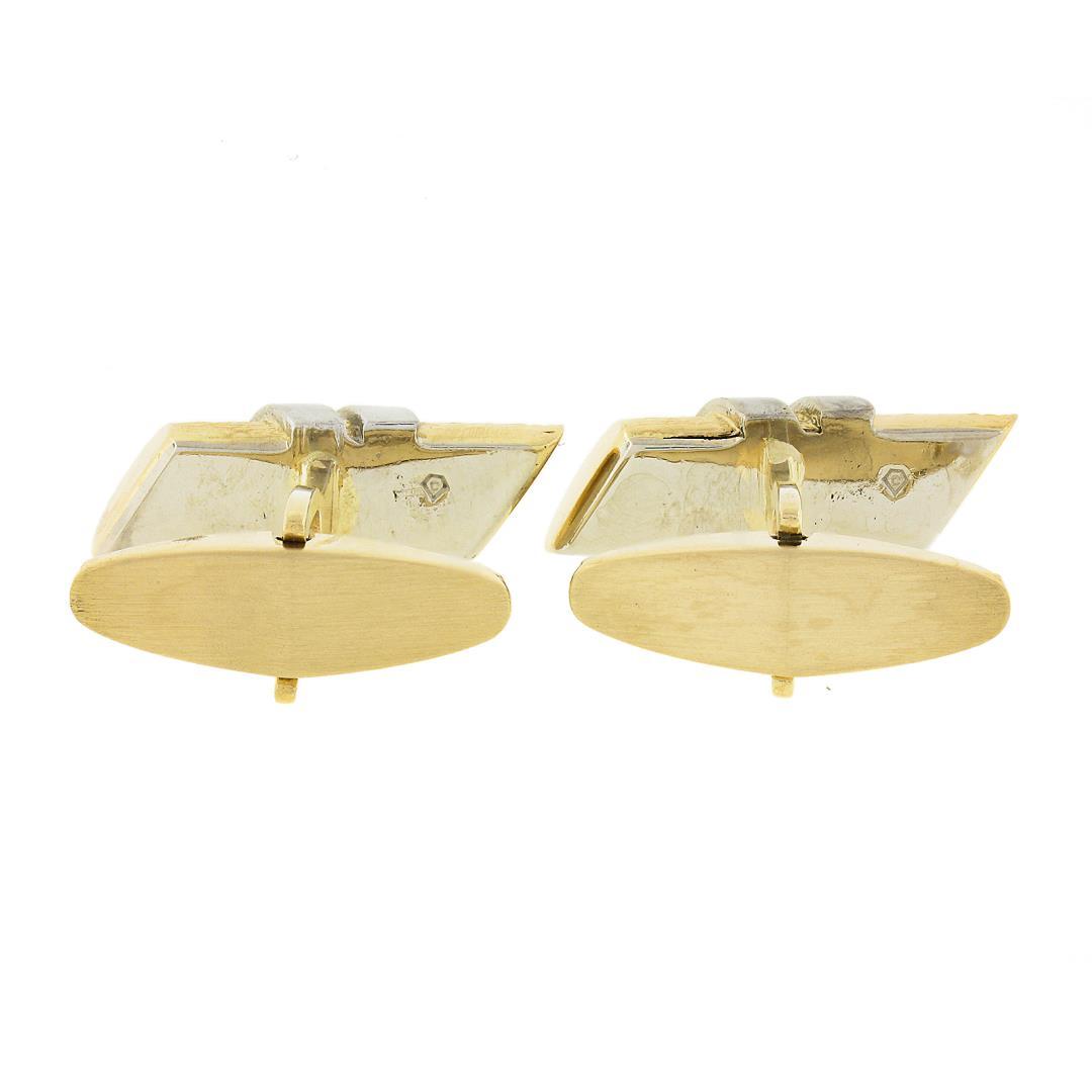 Men's 14K TT Gold 0.10 ctw Pave Diamond Textured Wrapped Bar Swivel Cuff Links
