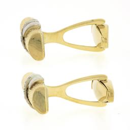 Men's 14K TT Gold 0.10 ctw Pave Diamond Textured Wrapped Bar Swivel Cuff Links