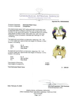 0.12 ctw Diamond and Multi-Colored Gemstone Lovebird Pin - 14KT Yellow Gold