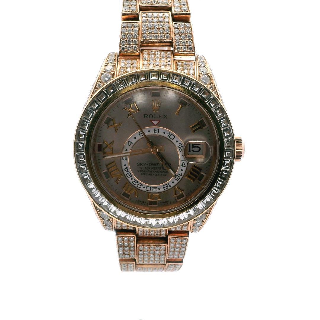 Rolex 18K Everose Gold Sky-Dweller with 23.80 ctw Custom Diamond Accents