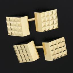 Vintage Solid 14k Yellow Gold Polished Finish Pyramid Textured Square Cuff Links