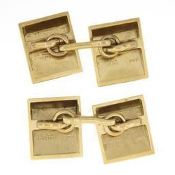 Vintage Solid 14k Yellow Gold Polished Finish Pyramid Textured Square Cuff Links