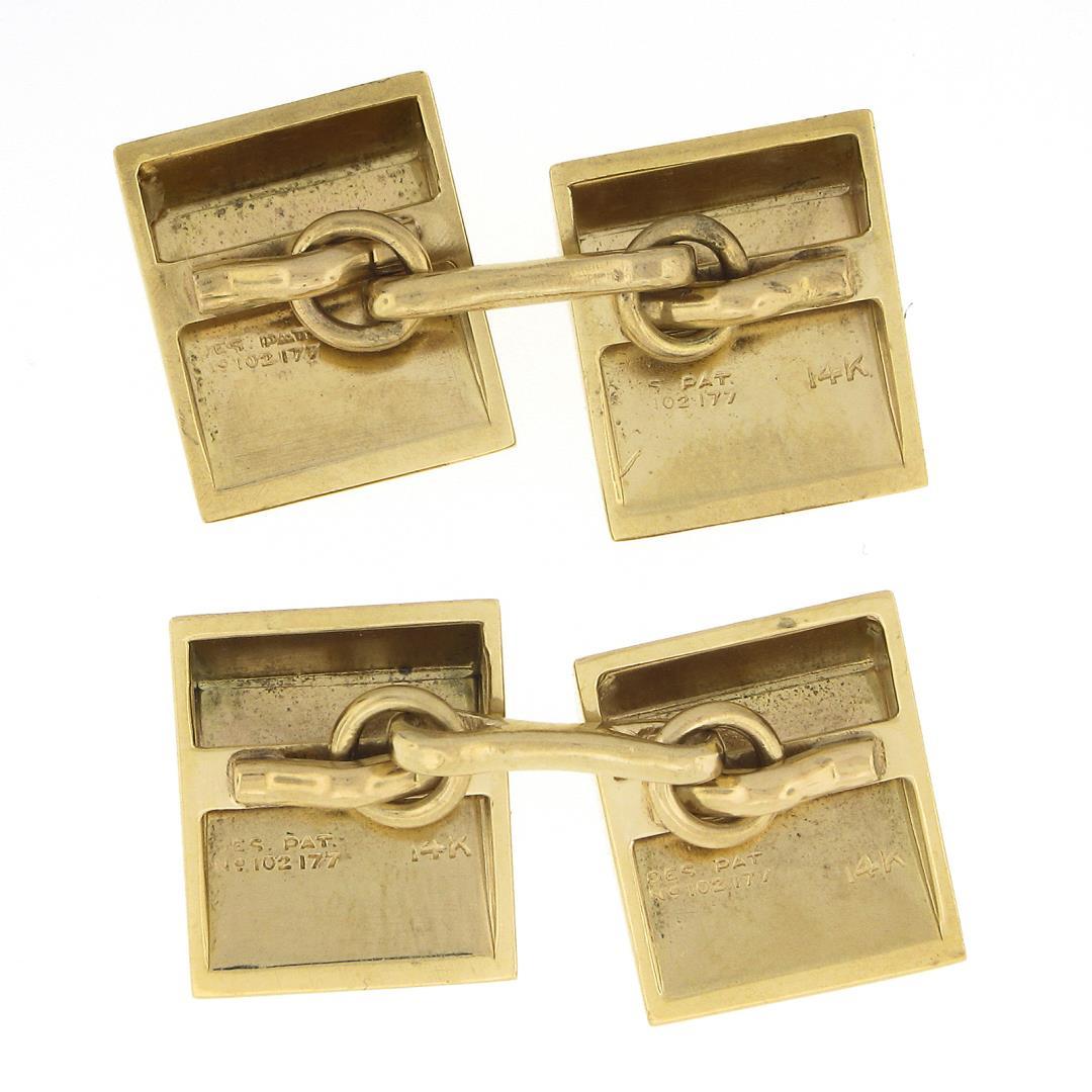 Vintage Solid 14k Yellow Gold Polished Finish Pyramid Textured Square Cuff Links
