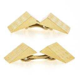 Vintage Solid 14k Yellow Gold Polished Finish Pyramid Textured Square Cuff Links