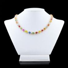 44.56 ctw MultiColor Sapphire and 8.80 ctw Diamond 14K Yellow Gold Necklace