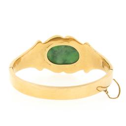 Vintage 14k Gold 6" Oval Cabochon Bezel Jade Wide Hinged Open Bangle Bracelet