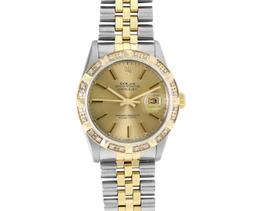Rolex Mens Two Tone Champagne Index Dial Pyramid Diamond Bezel With Rolex Box