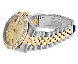 Rolex Mens Two Tone Champagne Index Dial Pyramid Diamond Bezel With Rolex Box