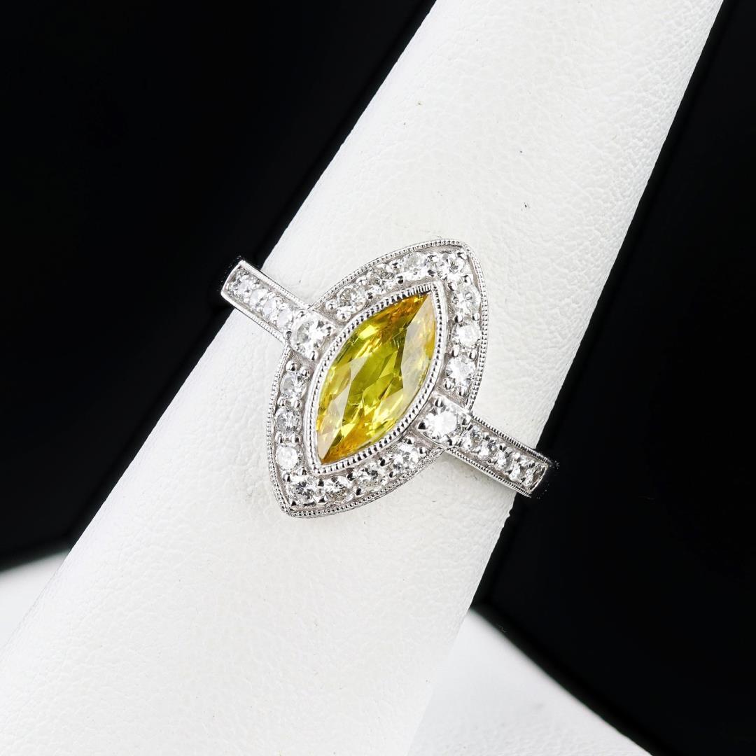 1.29 ctw Yellow Sapphire and 0.41 ctw Diamond Platinum Ring (GIA CERTIFIED)