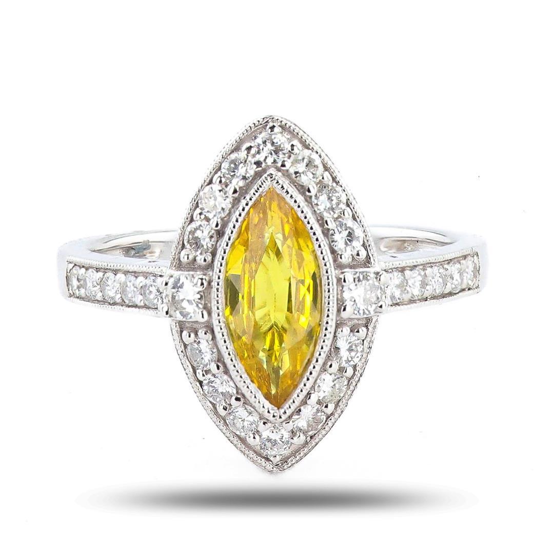 1.29 ctw Yellow Sapphire and 0.41 ctw Diamond Platinum Ring (GIA CERTIFIED)