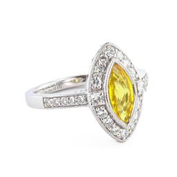 1.29 ctw Yellow Sapphire and 0.41 ctw Diamond Platinum Ring (GIA CERTIFIED)