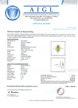 1.29 ctw Yellow Sapphire and 0.41 ctw Diamond Platinum Ring (GIA CERTIFIED)