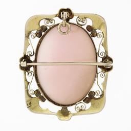 Antique Victorian 10k Gold Carved Pink Shell Cameo Brooch Pendant w/ Open Frame