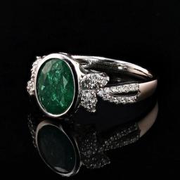 3.12 ctw Emerald and 0.38 ctw Diamond 18K White Gold Ring