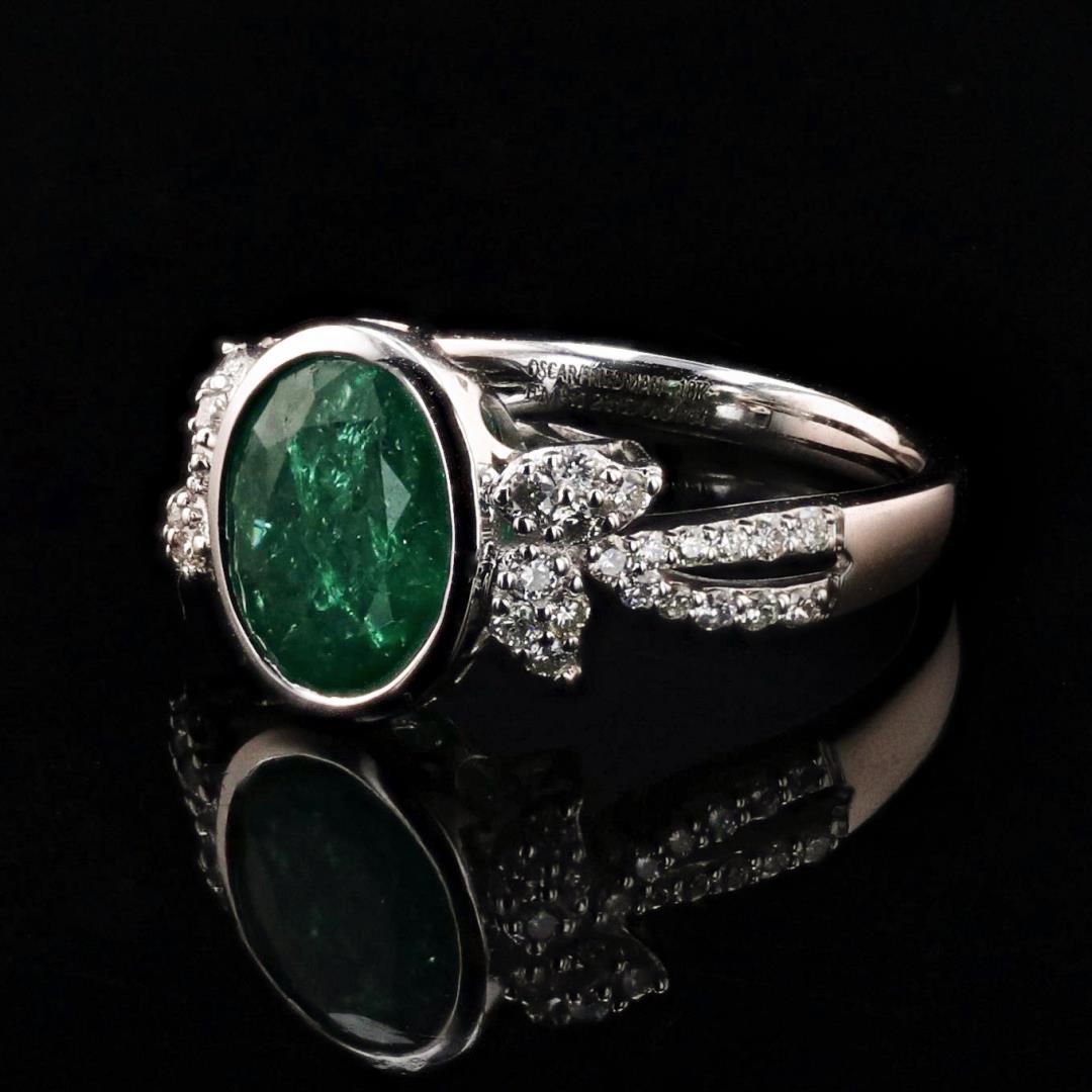 3.12 ctw Emerald and 0.38 ctw Diamond 18K White Gold Ring