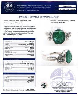 3.12 ctw Emerald and 0.38 ctw Diamond 18K White Gold Ring