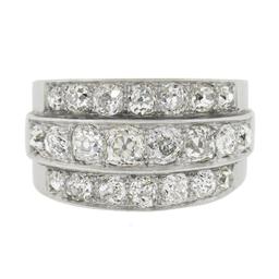 Antique Edwardian Platinum 2.75 ctw Chunky Old Mine Diamond 3 Row Wide Band Ring