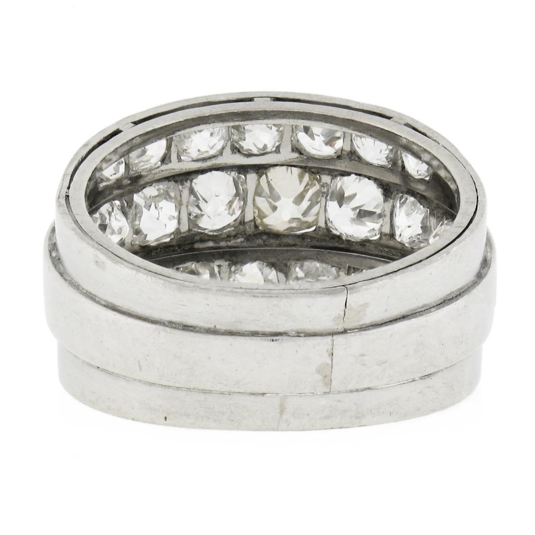 Antique Edwardian Platinum 2.75 ctw Chunky Old Mine Diamond 3 Row Wide Band Ring