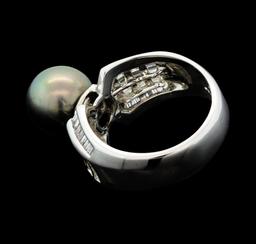 1.49 ctw Diamond and Black Pearl Ring - Palladium