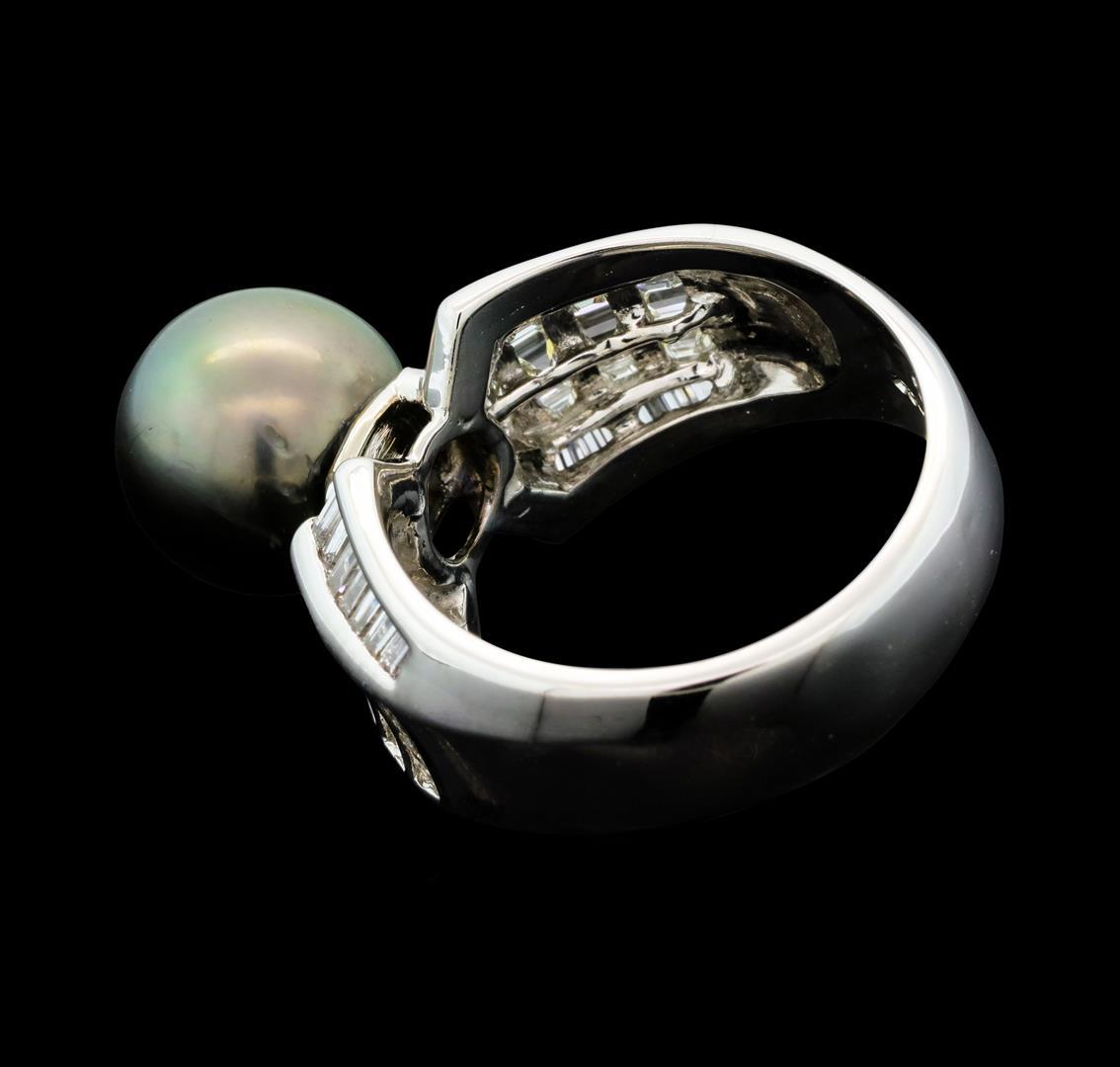1.49 ctw Diamond and Black Pearl Ring - Palladium