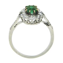 Antique Edwardian French Platinum Emerald & 0.66 ctw Old Cut Diamond Halo Ring