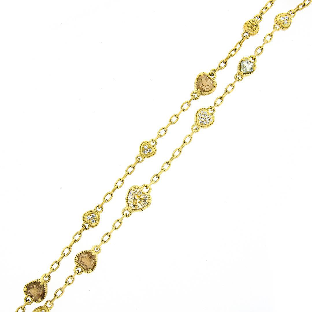 Judith Ripka 18k Gold 35" Diamond & Multicolor Stone Hearts By the Yard Necklace