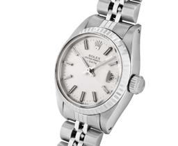 Rolex Ladies Stainless Steel Silver Index Fluted Bezel Date Wristwatch