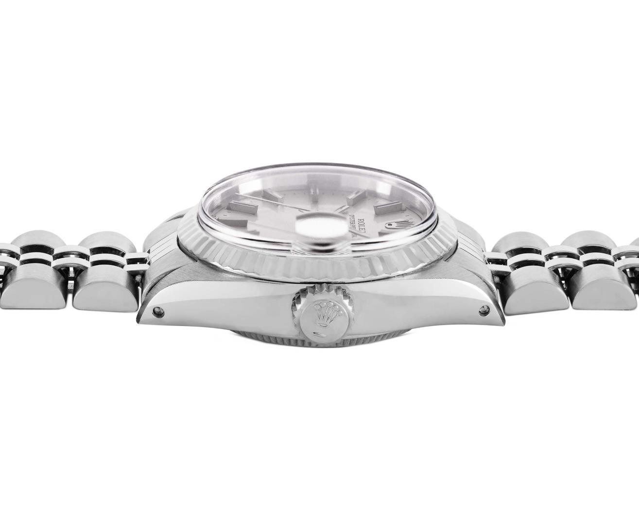 Rolex Ladies Stainless Steel Silver Index Fluted Bezel Date Wristwatch