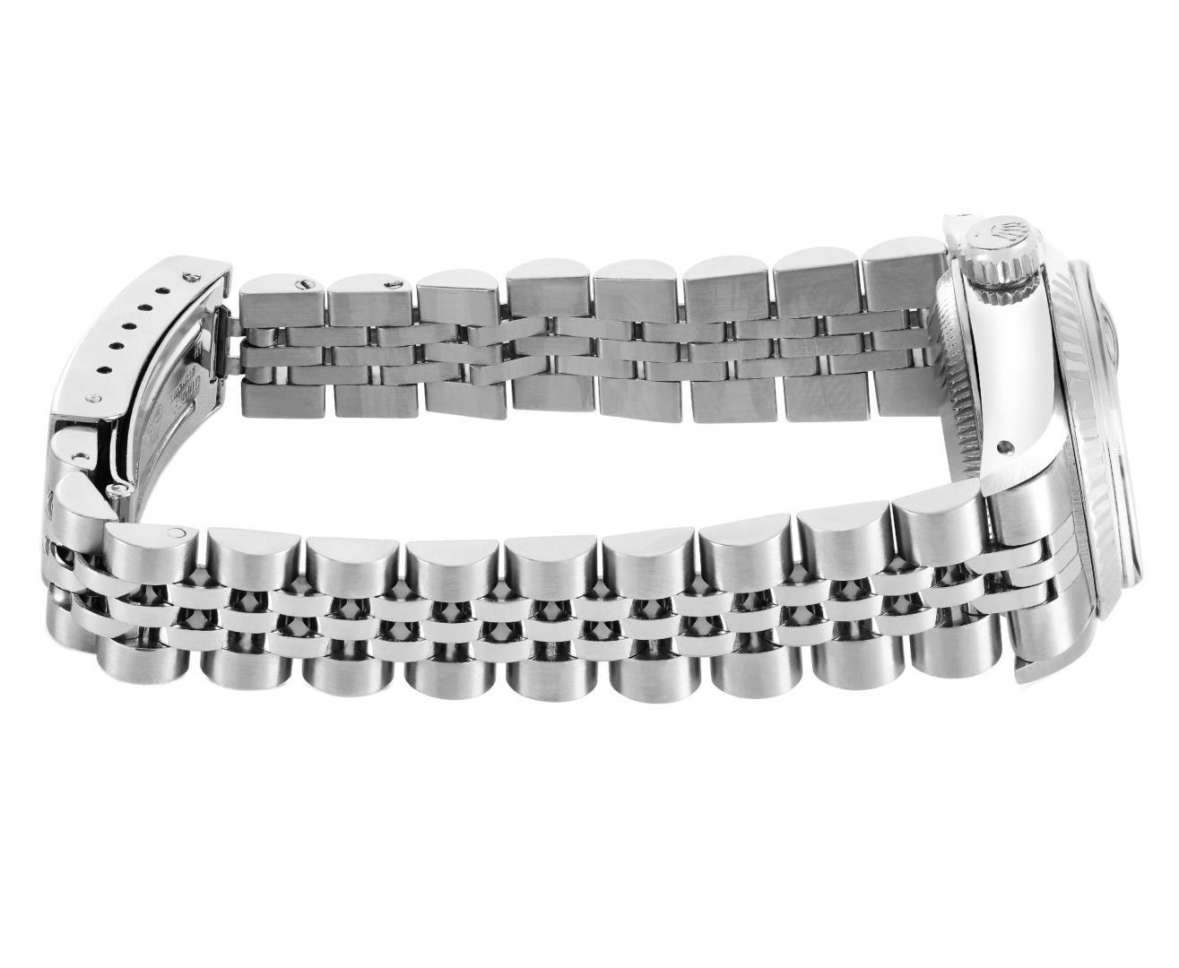 Rolex Ladies Stainless Steel Silver Index Fluted Bezel Date Wristwatch