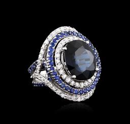 14.21 ctw Sapphire and Diamond Ring - 18KT White Gold GIA Certified